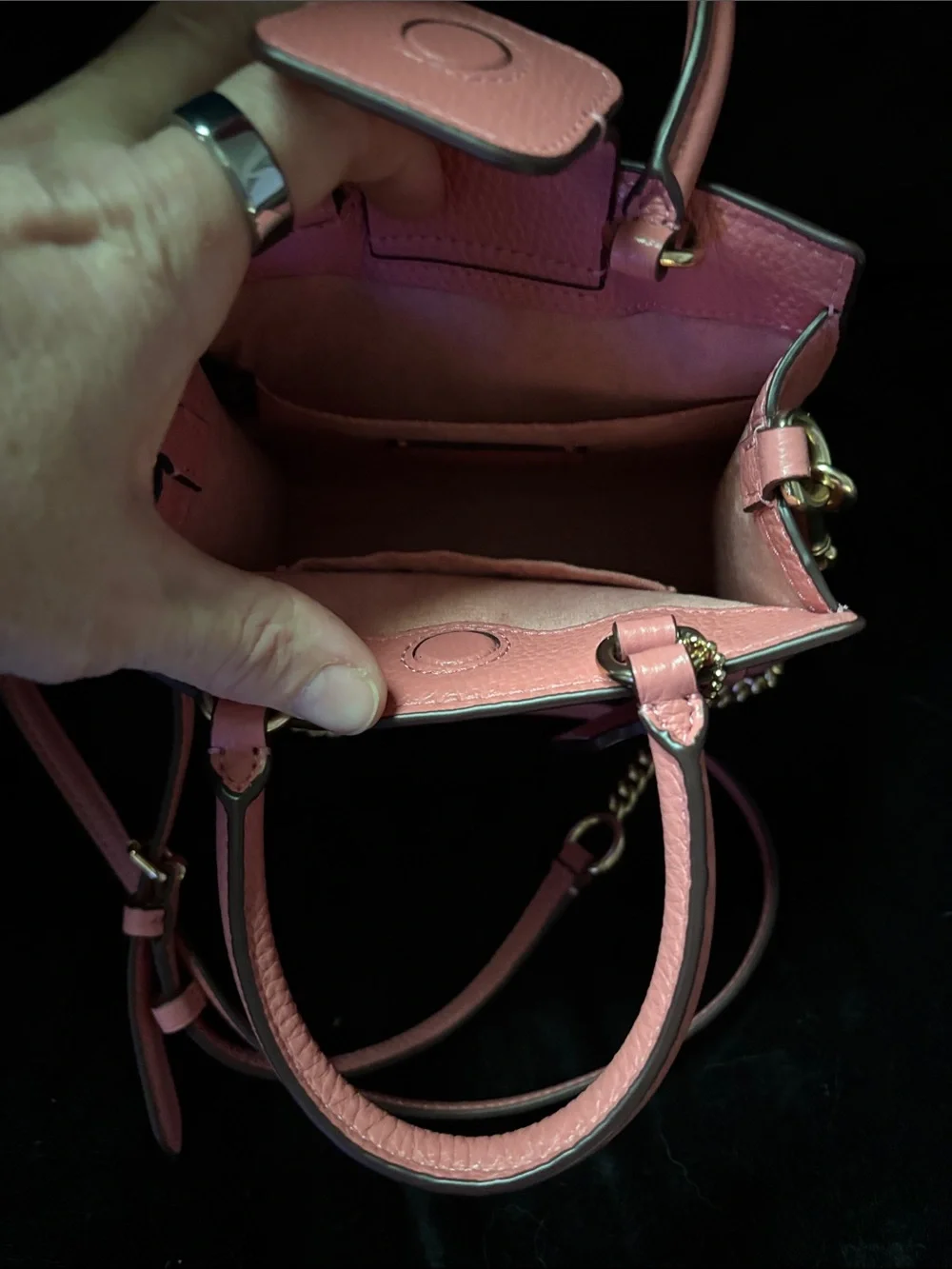 Coach Mini Pepper Crossbody deep mauve Pink pebbled leather